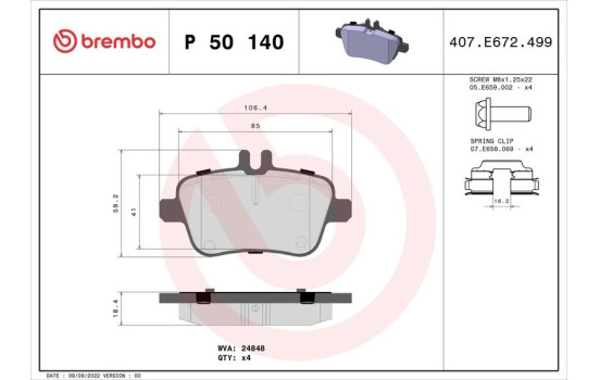 Bromsbeläggssats, skivbroms P 50 140 Brembo, bild 2