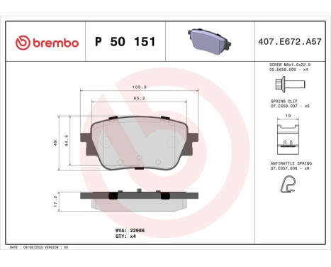 Bromsbeläggssats, skivbroms P 50 151 Brembo, bild 2