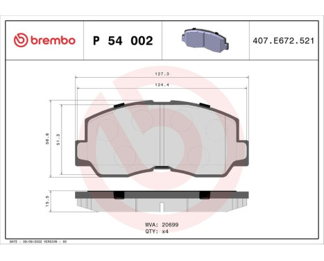 Bromsbeläggssats, skivbroms P 54 002 Brembo, bild 3