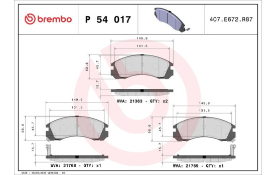 Bromsbeläggssats, skivbroms P 54 017 Brembo, bild 2