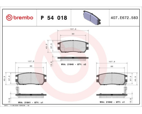 Bromsbeläggssats, skivbroms P 54 018 Brembo, bild 3