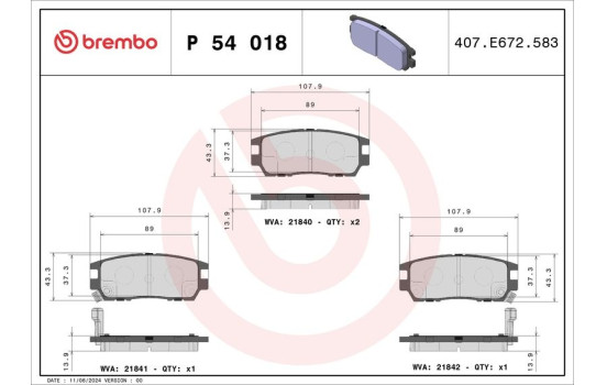 Bromsbeläggssats, skivbroms P 54 018 Brembo, bild 2
