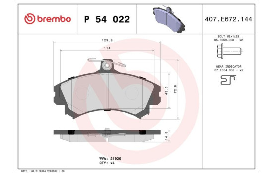Bromsbeläggssats, skivbroms P 54 022 Brembo, bild 2