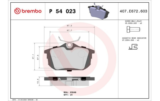 Bromsbeläggssats, skivbroms P 54 023 Brembo, bild 2