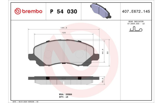 Bromsbeläggssats, skivbroms P 54 030 Brembo, bild 2