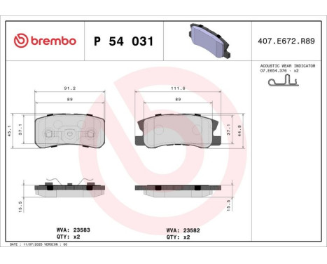 Bromsbeläggssats, skivbroms P 54 031 Brembo, bild 3