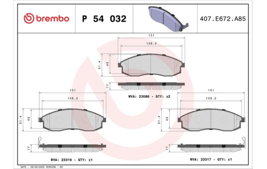 Bromsbeläggssats, skivbroms P 54 032 Brembo, bild 2