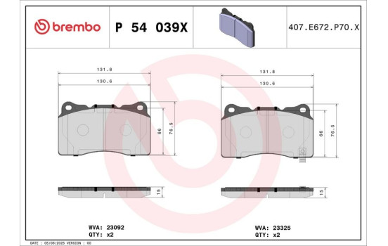Bromsbeläggssats, skivbroms P 54 039X Brembo, bild 2