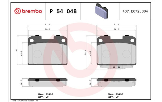 Bromsbeläggssats, skivbroms P 54 048 Brembo, bild 2