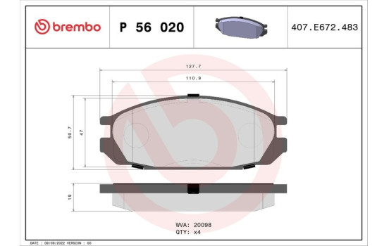 Bromsbeläggssats, skivbroms P 56 020 Brembo, bild 2