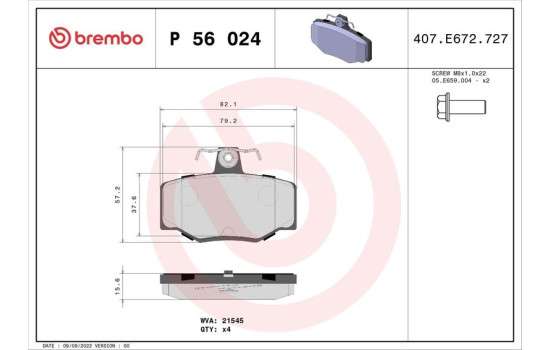 Bromsbeläggssats, skivbroms P 56 024 Brembo, bild 2