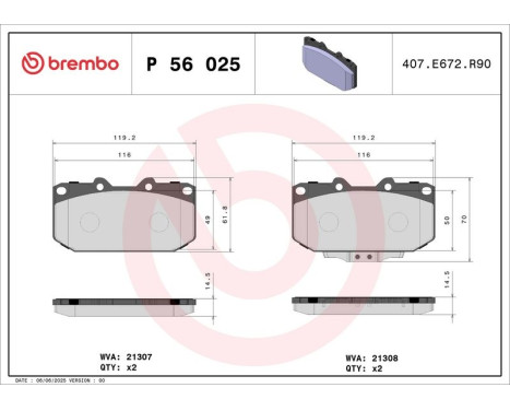 Bromsbeläggssats, skivbroms P 56 025 Brembo, bild 3