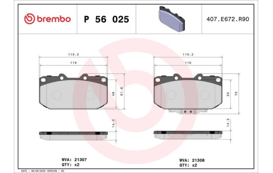 Bromsbeläggssats, skivbroms P 56 025 Brembo, bild 2