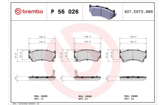 Bromsbeläggssats, skivbroms P 56 026 Brembo, bild 2