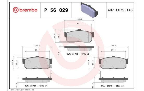 Bromsbeläggssats, skivbroms P 56 029 Brembo, bild 2