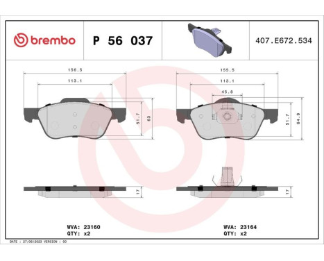 Bromsbeläggssats, skivbroms P 56 037 Brembo, bild 3