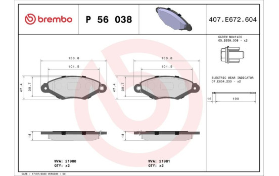 Bromsbeläggssats, skivbroms P 56 038 Brembo, bild 2
