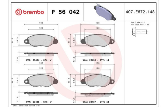 Bromsbeläggssats, skivbroms P 56 042 Brembo, bild 2