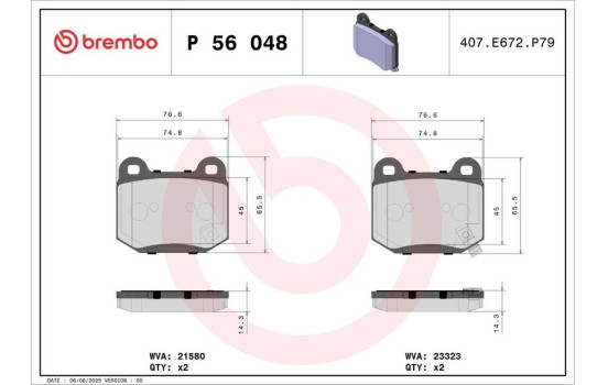Bromsbeläggssats, skivbroms P 56 048 Brembo, bild 2