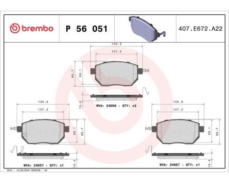 Bromsbeläggssats, skivbroms P 56 051 Brembo, bild 3