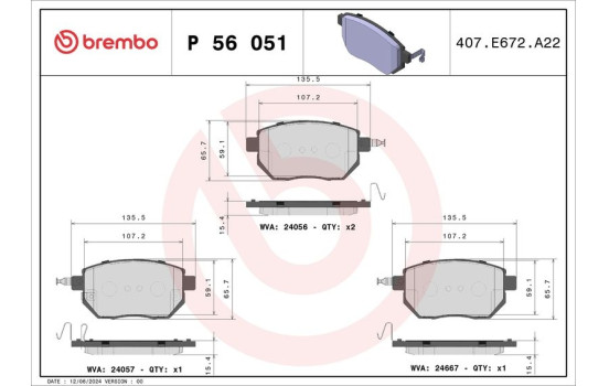 Bromsbeläggssats, skivbroms P 56 051 Brembo, bild 2