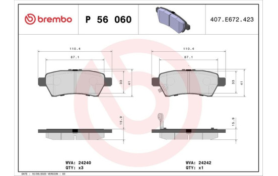 Bromsbeläggssats, skivbroms P 56 060 Brembo, bild 2