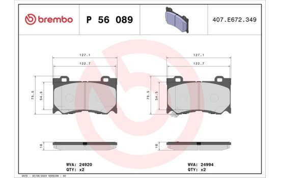 Bromsbeläggssats, skivbroms P 56 089 Brembo, bild 2