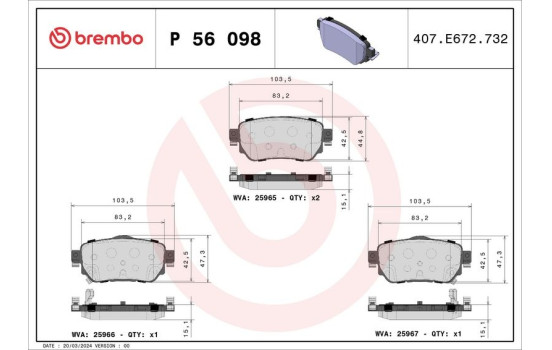 Bromsbeläggssats, skivbroms P 56 098 Brembo, bild 2