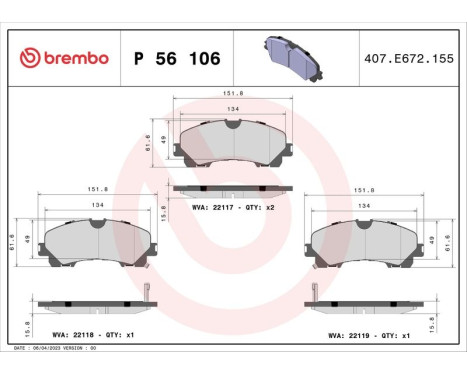 Bromsbeläggssats, skivbroms P 56 106 Brembo, bild 3