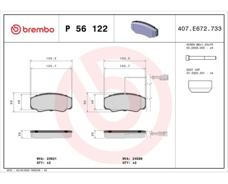 Bromsbeläggssats, skivbroms P 56 122 Brembo, bild 2