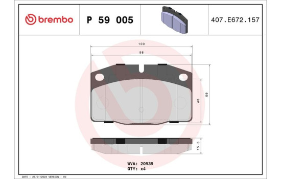 Bromsbeläggssats, skivbroms P 59 005 Brembo, bild 2