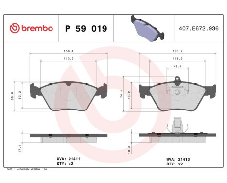 Bromsbeläggssats, skivbroms P 59 019 Brembo, bild 3