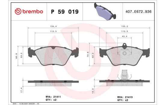 Bromsbeläggssats, skivbroms P 59 019 Brembo, bild 2