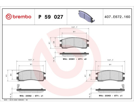 Bromsbeläggssats, skivbroms P 59 027 Brembo, bild 3