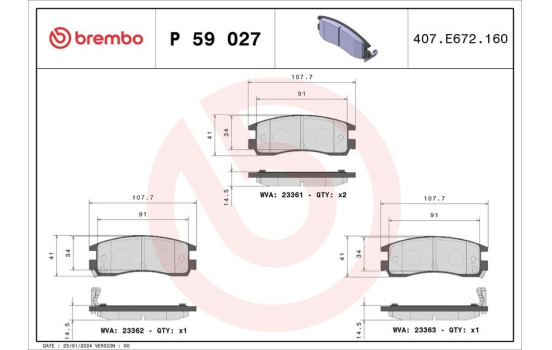 Bromsbeläggssats, skivbroms P 59 027 Brembo, bild 2