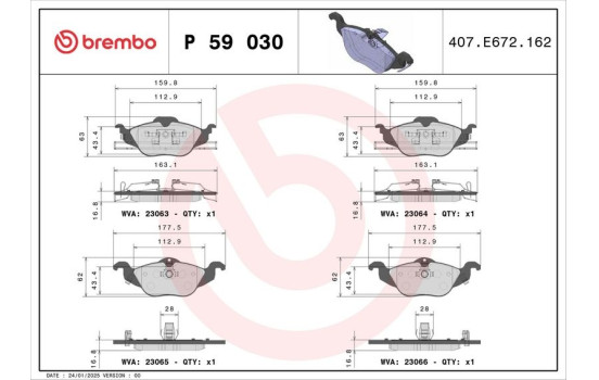 Bromsbeläggssats, skivbroms P 59 030 Brembo, bild 2