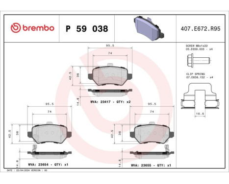 Bromsbeläggssats, skivbroms P 59 038 Brembo, bild 3