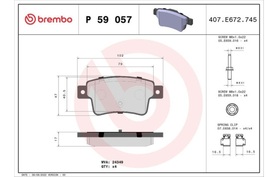 Bromsbeläggssats, skivbroms P 59 057 Brembo, bild 2