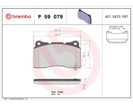 Bromsbeläggssats, skivbroms P 59 079 Brembo, bild 3