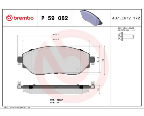 Bromsbeläggssats, skivbroms P 59 082 Brembo, bild 3