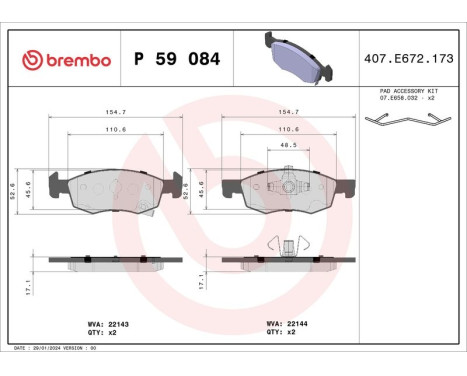 Bromsbeläggssats, skivbroms P 59 084 Brembo, bild 3