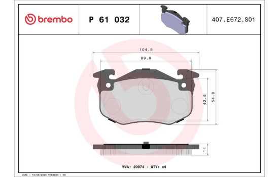 Bromsbeläggssats, skivbroms P 61 032 Brembo, bild 2
