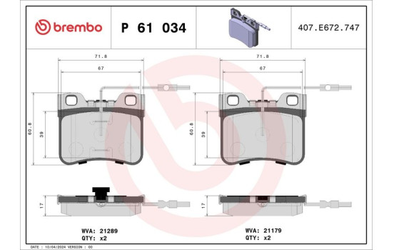 Bromsbeläggssats, skivbroms P 61 034 Brembo, bild 2