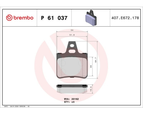 Bromsbeläggssats, skivbroms P 61 037 Brembo, bild 3