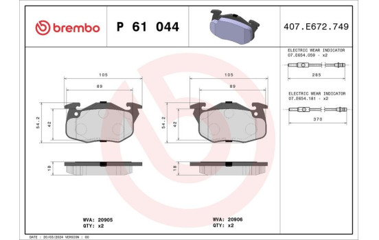 Bromsbeläggssats, skivbroms P 61 044 Brembo, bild 2