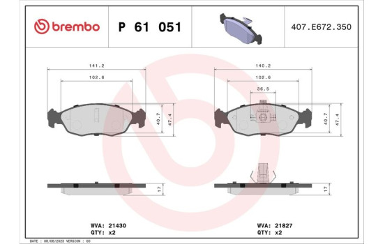 Bromsbeläggssats, skivbroms P 61 051 Brembo, bild 2