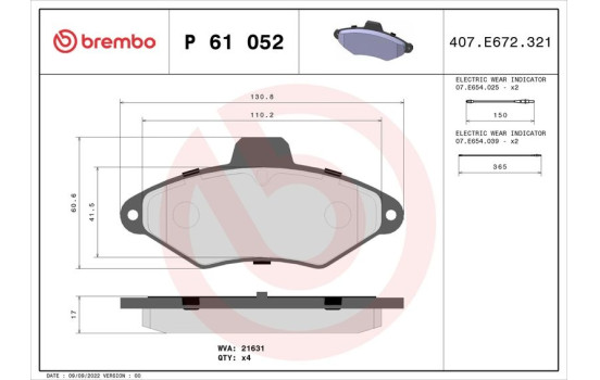 Bromsbeläggssats, skivbroms P 61 052 Brembo, bild 2