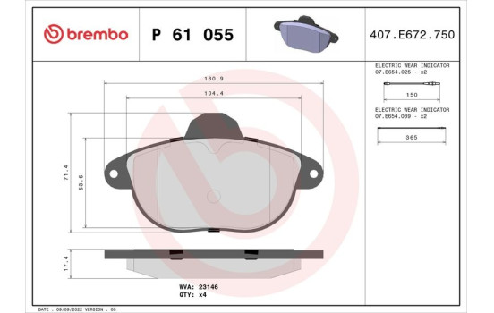 Bromsbeläggssats, skivbroms P 61 055 Brembo, bild 2