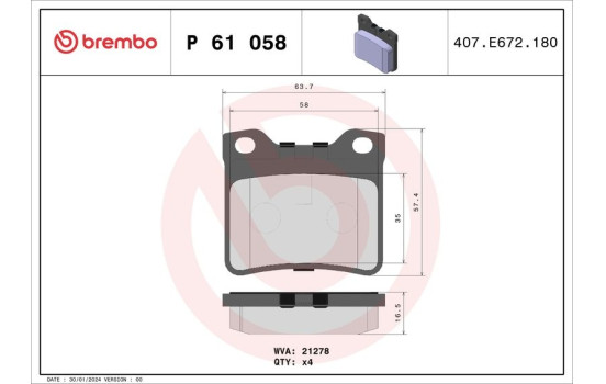 Bromsbeläggssats, skivbroms P 61 058 Brembo, bild 2