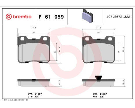 Bromsbeläggssats, skivbroms P 61 059 Brembo, bild 3